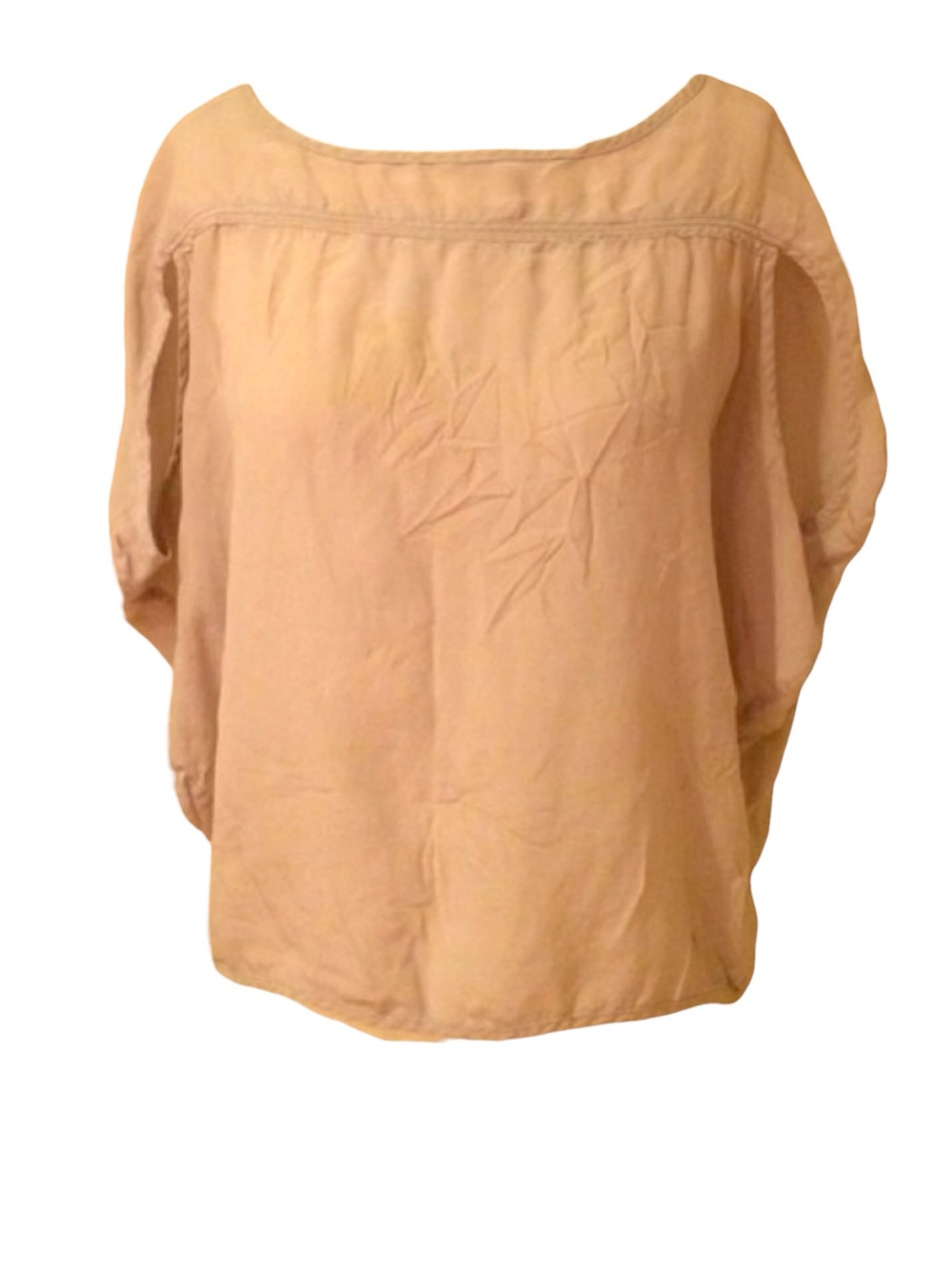 Women’s Unique Minimalist Taupe Gray Silk Cocoon Cap Sleeve Top Size Large